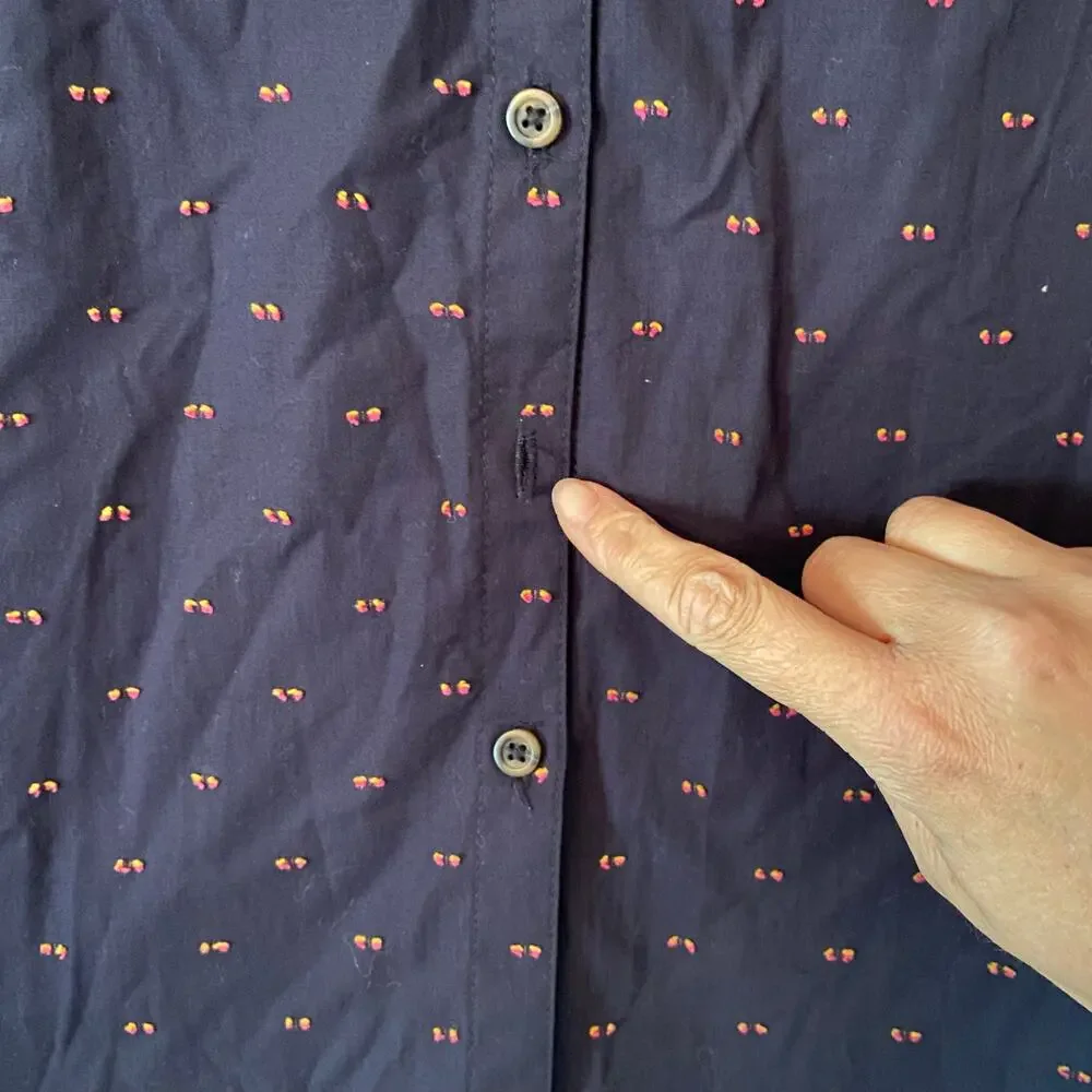 Maeve Anthropologie Navy Blue Polka Dot Button Down Shirt Preppy Women's size 4 - Picture 11 of 12